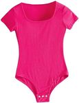 Floerns Girl's Casual Short Sleeve Scoop Neck Tee Shirt Bodysuit Jumpsuit Hot Pink 10 Years