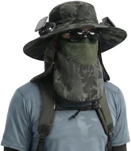 YTXOX Solar Fan Outdoor Fishing Hat with 2 Solar Fan, Solar Fan Hats for Men, Waterproof Outdoor Hiking Camping Fishing Hat (Military Camouflage)