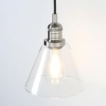 Phansthy Industrial Vintage Pendant Light Funnel Clear Glass Lamp Shade Hanging Light Decorative Lighting Retro Ceiling Light for Living Room Hallway Kitchen Dining Room E27 (Brushed)