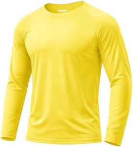 Boladeci SPF Men's Long Sleeve Swim Shirts Tops UPF 50+ Sun UV Protection Summer Fishing Workout Rash Guard T-Shirts (Yellow)