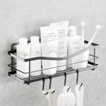 KINCMAX Premium Shower Caddy - Self Adhesive Shower Organizer w/ 4 Hooks, Drill-Free Shower Shelves for Inside Shower, Rustproof Stainless Steel Bathroom Shelf for Shower Rack, Matte Black