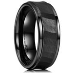 King Will HAMMER 8mm Black Tungsten Carbide Ring Hammered Brushed Mens Wedding Band Comfort Fit 9.5