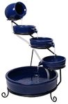 Primrose 55cm Solar Powered Blue Ceramic Outdoor Jug & Dish Water Feature with Battery Backup and LED Lights