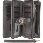 Travelambo Womens Wallet Large Capacity Genuine Leather RFID Blocking Credit Card Holder Wallets with Wristlet, Deep Grey