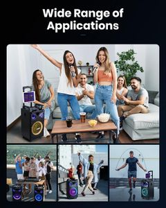 Moukey Karaoke Machine 10” PA System – Bluetooth Speaker, 2 Wireless Mics, Disco Lights, Tablet Holder