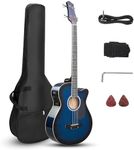 Ktaxon 4 String Acoustic Bass Guitar, Full Size Bass Guitar Kit with Portable Guitar Bag, Premium Cable, Wrench, Strap, Plectrum (Blue)