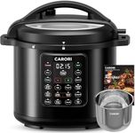 CARORI 1200W 12-in-1 Electric Pressure Cooker 8Qt, Stainless Steel Pressure Cooker, Slow Cook Rice Cooker Steamer Sauté, Yogurt Maker, Warmer & Sterilizer with Recipe, Safer Venting Design, Black