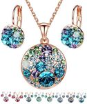 Leafael Ocean Bubble Women's Jewelry Set Made with Permium Crystals Light Sapphire Blue Green Purple Costume Fashion Pendant Necklace Earring Set, 18K Rose Gold Plated, 18" + 2", Gifts for Women