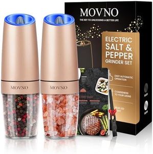 Gravity Electric Salt and Pepper Grinder Set, Battery Powered LED Light One Hand Automatic Operation, Adjustable Coarseness Mill Grinders Shakers Black (C.Gold 2P)