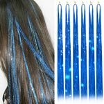 Hair Tinsel Kit with 47INCH 1200 Strands Heat Resistant Glitter Tinsel Hair Extension, Sparkling Shinny Fairy Hair Accessories for Women Girls Kids Festival Party Dazzle (Royal Blue)