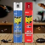 2 Pack (2 x 300ml) Raid Fly & Wasp Killer Spray Rapid Action And Raid Ant & Cockroach Killer Spray (Total 600ml)