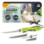 Smith’s Mr. Crappie Slab-O-Matic Electric Fillet Knife - Removable 8” & 4.5” Serrated Stainless Steel Blades w/Sheaths - Fillet Glove & Mesh Storage Bag - Fishing, Outdoor, Hunting Electric Knife