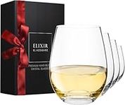 ELIXIR GLASSWARE Stemless Wine Glasses - Hand Blown, Red White Wine Glasses Set of 4 - Premium Crystal Stemless Wine Glasses - Wine Tasting, Wedding, Anniversary, Christmas, Party - 18 oz, Clear