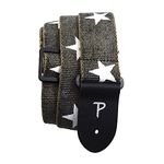 Perri’s Leathers Ltd. - Guitar Strap - Cotton - Deluxe - Distressed - White Stars - Grey - Adjustable - For Acoustic/Bass/Electric Guitars - Made in Canada (BCT-6528)