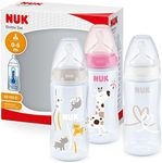 NUK First Choice+ Baby Bottles Set | 0-6 Months | Temperature Control | Anti Colic Vent | 300 ml | BPA-Free | Silicone Teat | 3 Count | Pink Giraffe