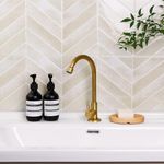 Alwayspon 10 Sheet 11.43x9inch Beige Herringbone 3D Vinyl Wall Tile Sticker Transfers, Peel and Stick Self-Adhesive Waterproof Splashback Stick on Tile Decals for Kitchen Bathroom Wall