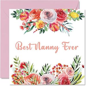 Birthday Cards for Nanny - Best Nanny Ever - Beautful Happy Birthday Card for Nanny from Granddaughter Grandson, Nanny Birthday Gifts, 5.7 x 5.7 Inch Mother's Day Greeting Cards for Nana Nan Nannie