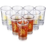 Sliner 48 Pack Birthday Shot Glasses Bulk Gold Unbreakable 1.4 oz Cheers to 40/50 Years Shot Glass Thick Base Mini Clear Plastic Shot Glass Anniversary Favors for Guests Birthday(50th Anniversary)