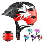 RaMokey Kids Helmet, Kids Bike Helmet for Boys Girls Age 3-15, Light Weight Cycling Helmet Mountain Bicycle Helmet with Taillight Adjustable Dial Removable Visor(48-56CM) (Black+Red)