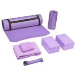 BalanceFrom 7-Piece Set - Include Yoga Mat with Carrying Strap, 2 Yoga Blocks, Yoga Mat Towel, Yoga Hand Towel, Yoga Strap and Yoga Knee Pad (Purple, 1/2"-Thick Mat)