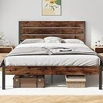 Fluest Queen Bed Frame with Headboard and Footboard, with Under Bed Storage, All-Metal Support System, No Box Spring Needed, Easy Assembly,Rustic Brown
