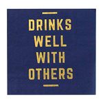 X&O Paper Goods Blue ''Drinks Well with Others'' Paper Cocktail Napkins, 20pc, 5.5'' x 5.5''