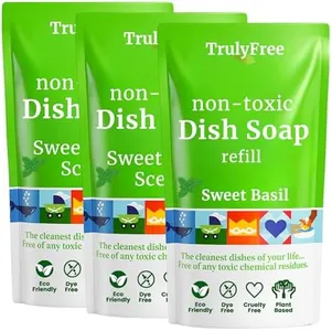 Truly Free Natural Concentrated Dish Detergent Dishwashing Liquid | Plant-Based Dish Soap | Sweet Basil Fresh Scent | Pack of 3
