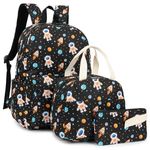 Kouxunt Astronaut Boys School Backpacks for Kids Teens, 3-in-1 School Bag Bookbags Set with Lunch Bag Pencil Case (Black)