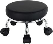 WKWKER Modern Roller Seat PU Leather Low Round Rolling Stool 360° Swivel Small Stool with Universal Caster Wheels Foot Stool for Home Office Garage Shop Fitness Sport H：8.6" （Black）