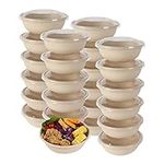 JAYEEY 28OZ Round Disposable bowls with lids, Sugarcane Fiber Paper Bowls Deli Container take away food containers Eco-friendly Plant Fibers Microwave & Freezer Safe 50 PACK