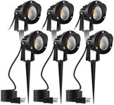 Romwish 120V LED Landscape Lights, 10W 120V Outdoor Landscape Lighting with Ground Spike, 3000K Warm White, IP65 Waterproof Outdoor Spotlight for Lawn, Garden, Yard, Flag Light (Pack of 6)
