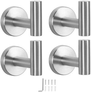 NearMoon Bath Towel Hooks- SUS 304 Stainless Steel Robe Hook Holder, Heavy Duty Coat Hook for Bathroom Livingroom Hotel Kitchen Garage, Wall Mounted- 4 Pack (Brushed Nickel)