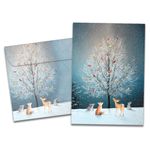 Tree-Free Greetings - Season's Greeting Cards - Artful Designs - 10 Cards + Matching Envelopes - Made in USA - 100% Recycled Paper - 5"x7" - Bird Tree (HB53474)