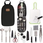 Camp Kitchen Utensil Organizer Travel Set Portable Bbq Camping Cookware Stainless Steel Utensils Travel Kit Outdoor Equipment Cutting Board Tongs Scissors Knife Ladle Spatula