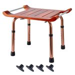 Teak Wood Bath and Shower Bench, Bathroom Spa Shower Chair Stool Seat Portable with Non-Slip Feet, Height Adjustable, Supports up to 300 Lbs