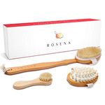 Dry Brushing Body Brush Set – Natural Bristle Spa Exfoliator Kit with Face Cleansing Brush, Long Dry Brushing Body Brush for Lymphatic Drainage & Massaging Cellulite Brush for Smooth, Radiant Skin