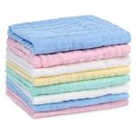 Aolso Baby Washcloths, 8pcs Muslin Cotton Baby Towels, 25x25 cm 6 Layers Cotton Baby Muslin Squares, Soft Baby Muslin Cloths, Absorbent & Breathable, Bibs for Girls & Boys