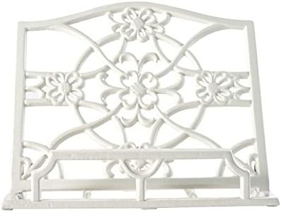 Vintage Cookbook Stand Cast Iron, Decorative Metal Cookbook Recipe Holder for Cookbooks or iPad Stands for Kitchen (White, 11.5" * 9.2")