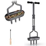 aneeway Lawn Aerator Manual Coring Tool, Aerator Lawn Tool with Soil Storage Basket, 3 Core Tines Plug Aerator & Cleaning Tool, Yard Aeration Tools for Compacted Soil & Lawn Garden Care