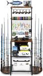 SINGBLA Fishing Rod Holders for Garage,Large Capacity Fishing Pole Holders for Garge, Holds 24 Fishing Rod Tackle Storage, Fishing Rod Tackle Fishing Gear and Equipment Organizer, Brown