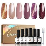 Modelones Cat Eye Gel Nail Polish Set 6 Colors from BELLE GAGA™ Glitter Nude Shiny Champagne Burgundy Gold Magnetic Effect Sparkle Stunning Home Nail Art Manicure Kit Special Gifts for Women Girls