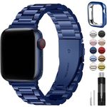 Fullmosa Compatible For Apple Watch Band 45mm 44mm 42mm 41mm 40mm 38mm, Stainless Steel iWatch Band with Case For Apple Watch Series 9 8 7 6 5 4 3 2 1 & iWatch SE and SE 2, 45mm 44mm 42mm Blue