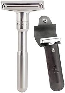 Kit de maquinilla de afeitar de seguridad, mangos largos de cromo River Lake de doble filo Razorr de seguridad clásica con conjunto (1 maquinilla de afeitar y 1 pz De cuero genuino)