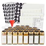 Set of 24 Gold Cap Glass Spice Jars with Labels, Empty 4oz Containers with Shaker Lids, 284 Preprinted Stickers in 2 Minimalist Styles for Seasonings and Herbs