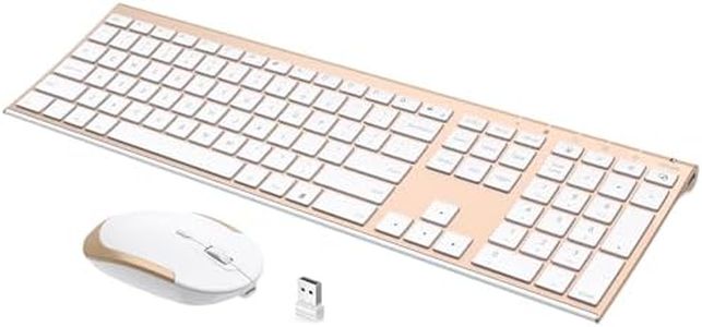 Wireless Keyboard and Mouse, Vssoplor Rechargeable Quiet Full-Size Keyboard and Mouse Combo Set Ultra Slim Design for Laptop, PC, Notebook, Desktop-White and Gold