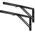 YUMORE Folding Shelf Brackets, 24 Inch Heavy Duty L Bracket, Black DIY Collapsible Shelf Bracket for Workbench Folding Table Hinge, Max Load: 330lb, Pack of 2