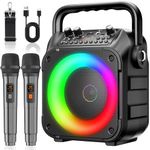 Ankuka Karaoke Machine with 2 Wireless Microphones Karaoke Machine for Adults & Kids Portable Bluetooth Speaker with LED Lights, Supports TWS/FM/AUX/USB/TF/REC for Party, Birthday, Home (Black)