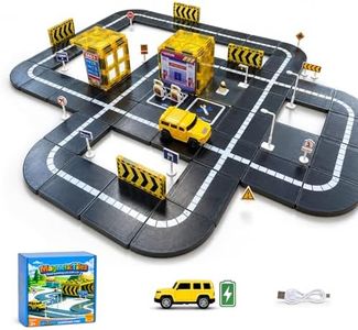 Creotownia 100-Piece Magnetic Road Tiles Expansion Set,Includes Sensor-Guided Car that Follows Road Lines + Traffic Signs,Compatible with Most Major Magnetic Tile,STEM Building Toy for Kids Ages 4–12