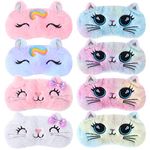 8 Pcs Cute Sleep Eye Mask for Kids Eye Mask for Kids Soft Lightweight Plush Blindfold Funny Animal Sleeping Mask Eye Cover Eye Shade for Kids Girls Women Home Traveling Nap Night (Cat)