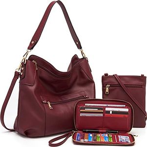 Large Crossbody Bags Ladies Shoulder Handbags Purse and Wallet Set for Women Totes Hobo Purses, 3pcs/Set Deepred, Large